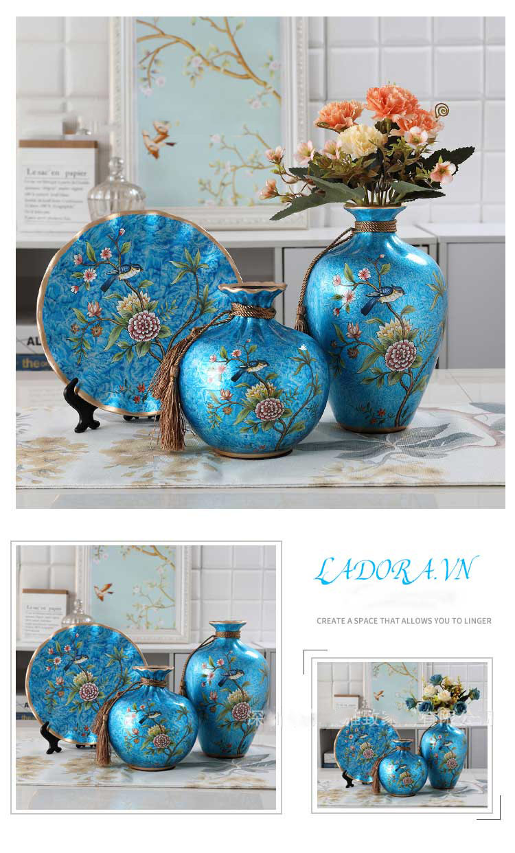 mua bình gốm chim và hoa tại Ladora.vn