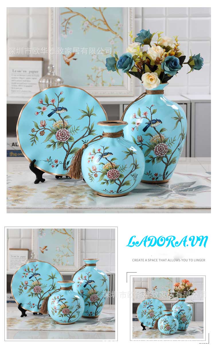Gốm sứ trang trí chim và hoa