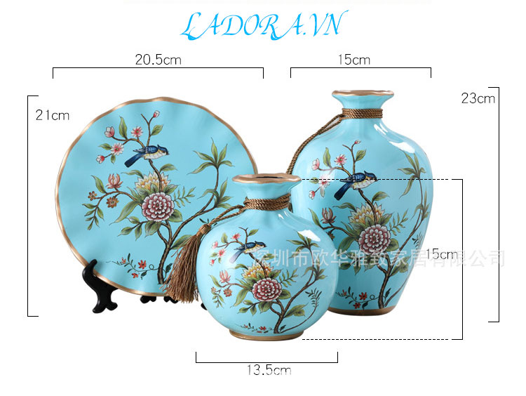 Kích thước cảu bình gốm sứ chim và hoa BG009