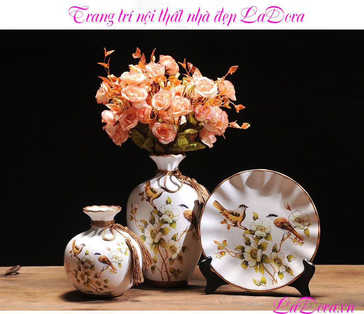 mua bình gốm chim và hoa tại LaDora.vn