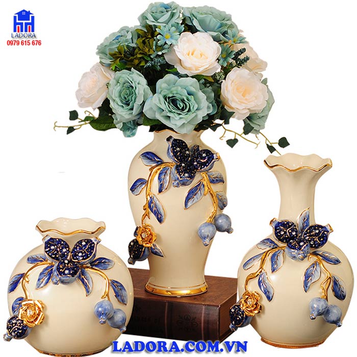 Bình hoa trang trí nhà đẹp - Sét bình hoa gốm sứ cao cấp tại Ladora.vn